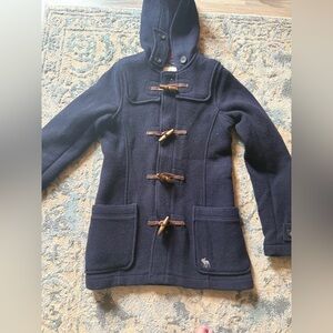 Abercrombie & Fitch Navy and Red Plaid Hooded Coat